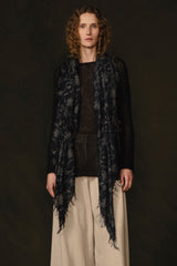 Cashmere and Silk Scarf Black Kantha Floral