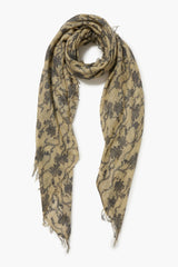 Cashmere and Silk Scarf Ecru Kantha Floral