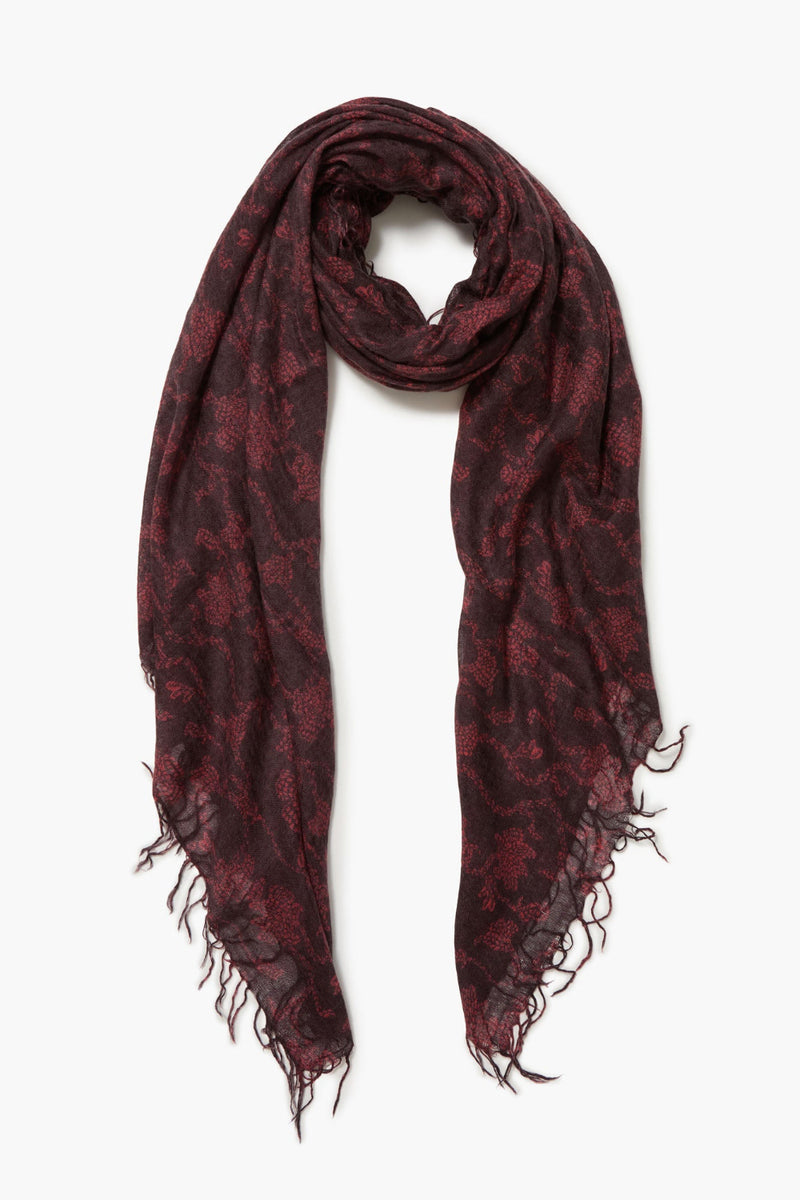 Cashmere and Silk Scarf Wine Kantha Floral