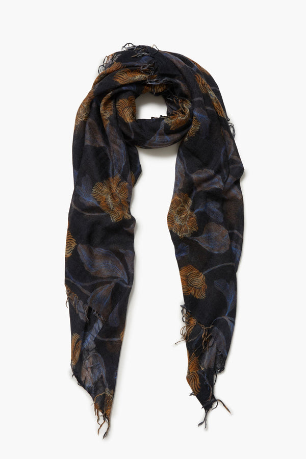 Cashmere and Silk Scarf Black Morning Glory Floral