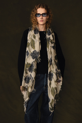 Cashmere and Silk Scarf Creme Morning Glory Floral