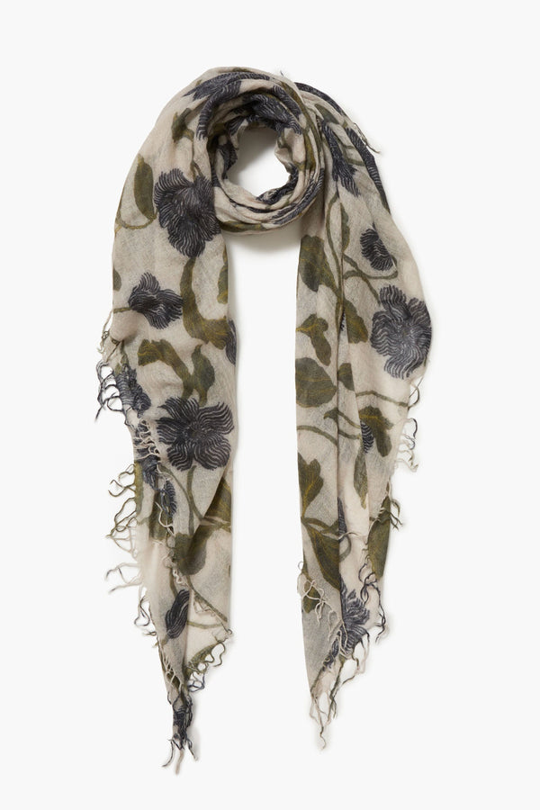 Cashmere and Silk Scarf Creme Morning Glory Floral