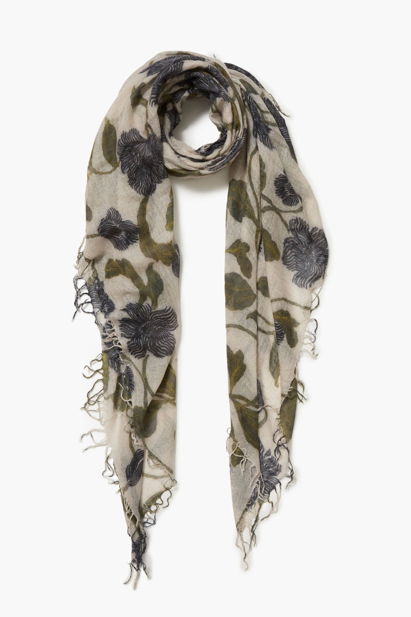 Cashmere and Silk Scarf Creme Morning Glory Floral