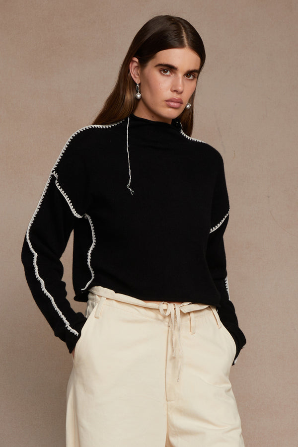 Annie Cashmere Cropped Sweater Black