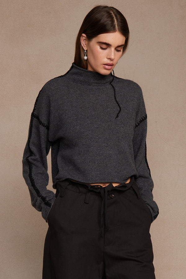Annie Cashmere Cropped Sweater Charcoal