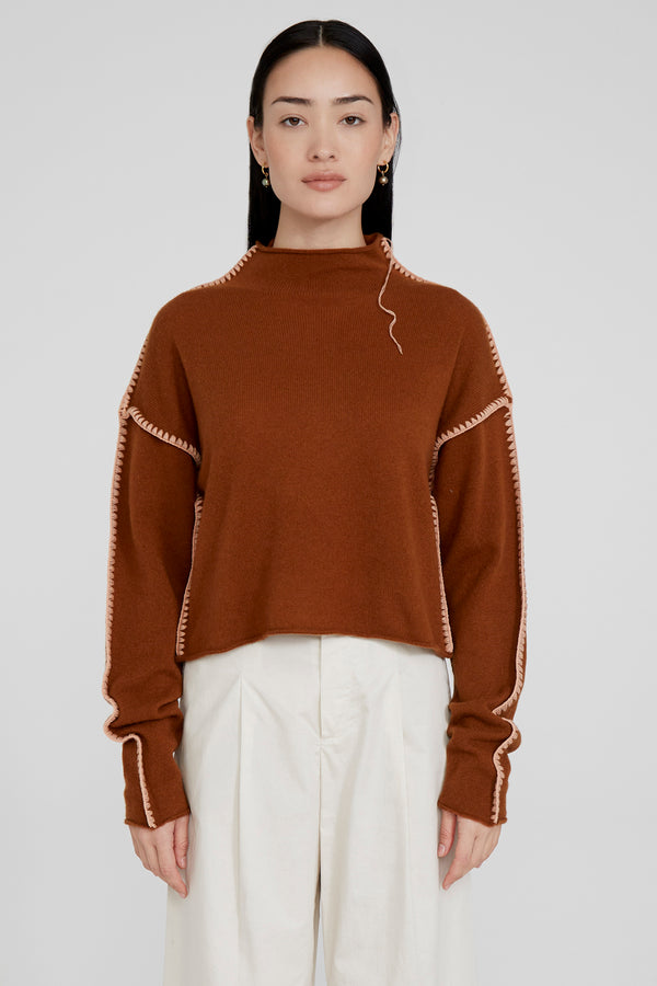 Annie Cashmere Cropped Sweater Saddlebrown