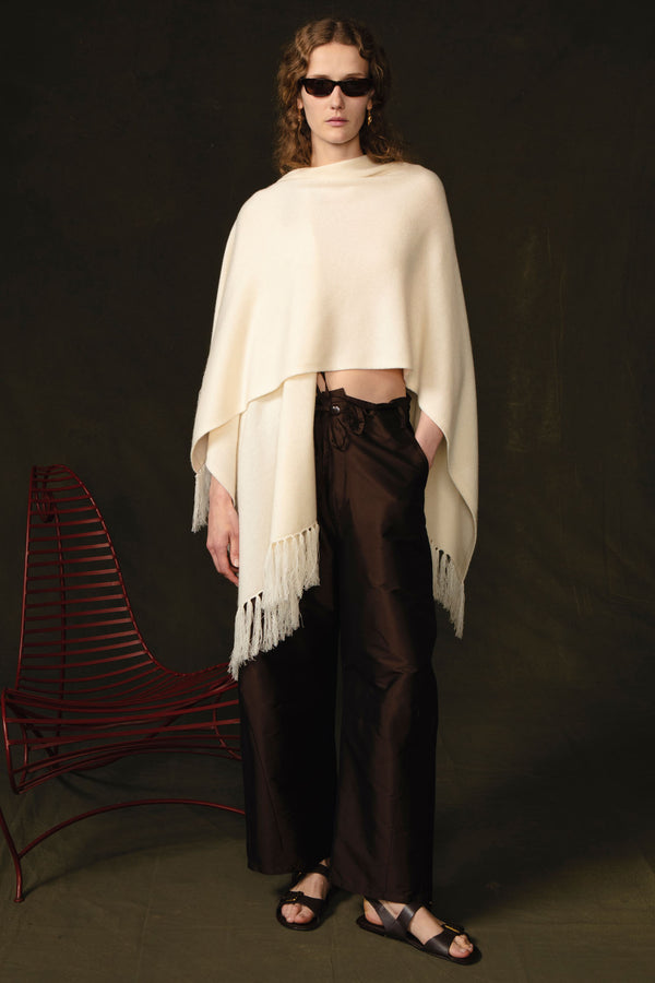 Wool Cashmere Knit Cape Aspen White
