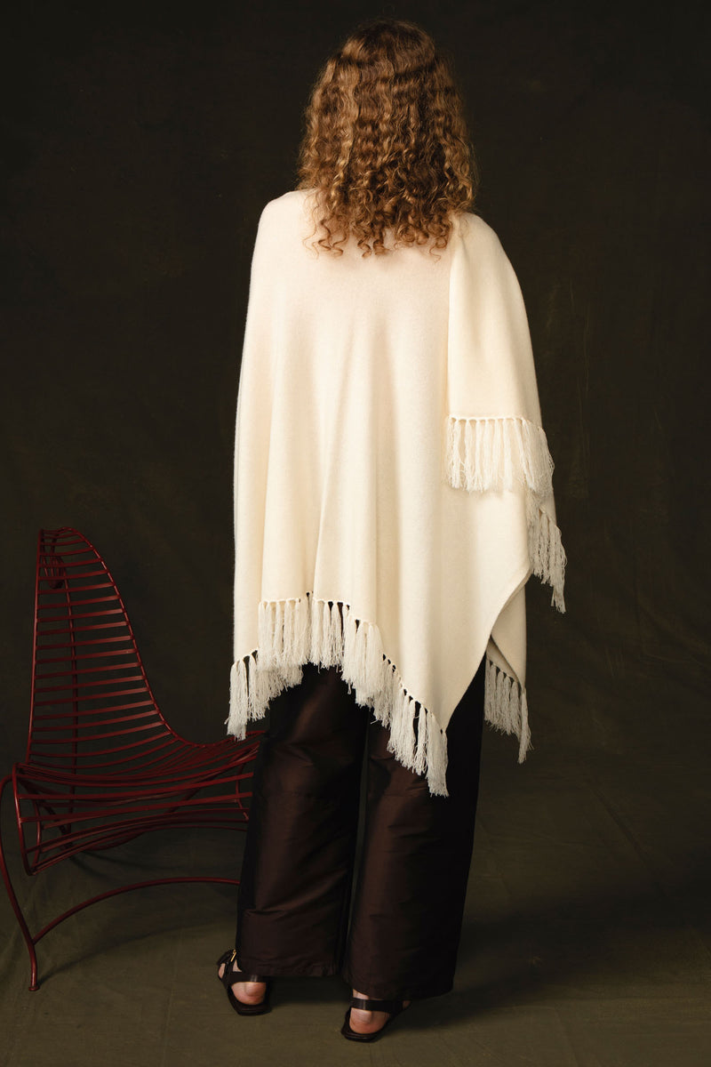 Wool Cashmere Knit Cape Aspen White