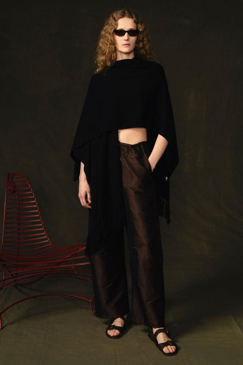 Wool Cashmere Knit Cape Black