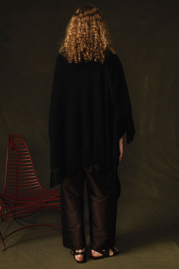 Wool Cashmere Knit Cape Black
