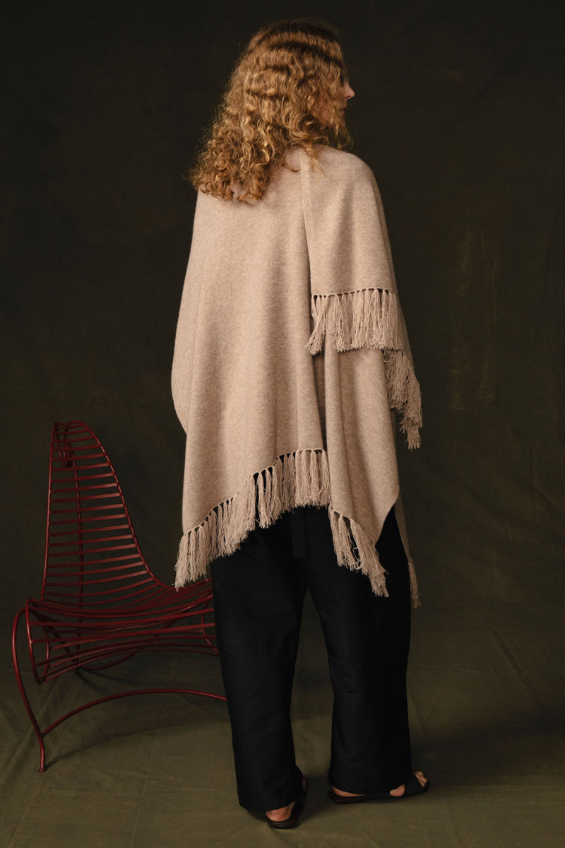 Wool Cashmere Knit Cape Sand