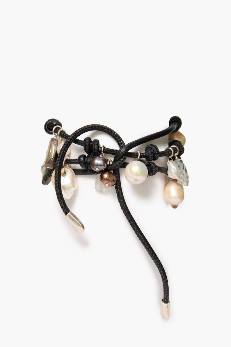 Lea Leather Three Wrap Bracelet Black