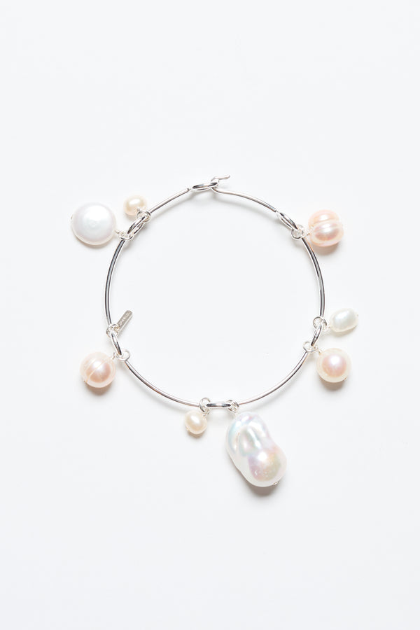 Crown Pearl Bangle Silver