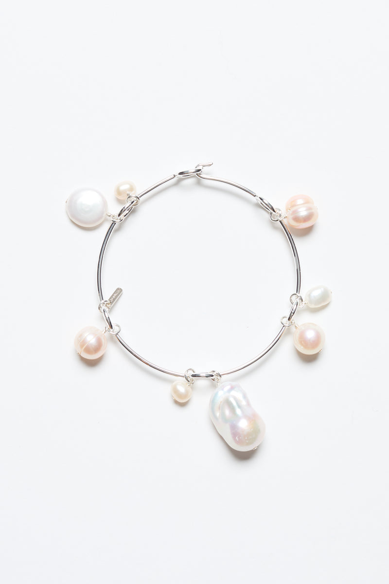 Crown Pearl Bangle Silver