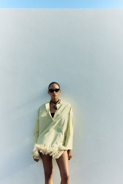 Tangled Yarn Fringe Tunic Translucent Green