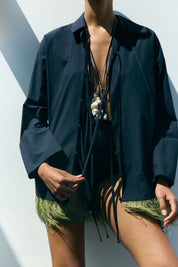 Shoelace Feather Shirt Midnight Navy