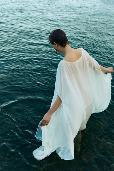 High Low Cotton Silk Caftan Cream