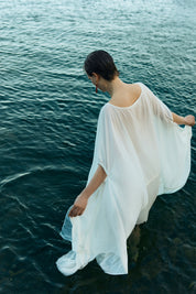 High Low Cotton Silk Caftan Cream
