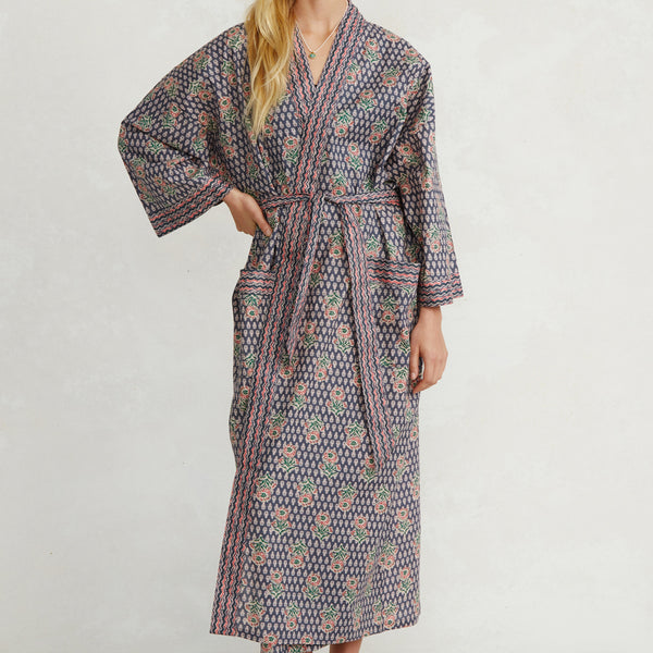 Dressing Gown/ Robe Hand Block Printed on Organic Cotton Blue/blue Elephant  - Etsy