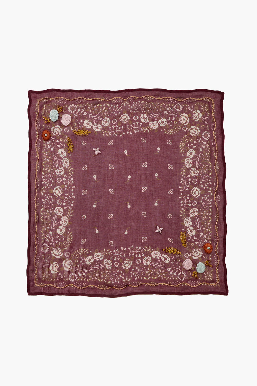 Embroidered Floral Bandana Cabernet