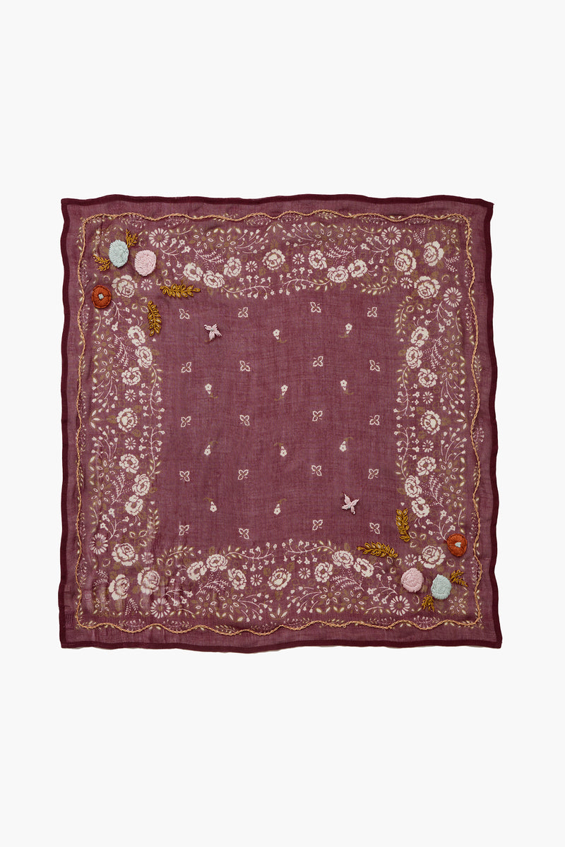 Embroidered Floral Bandana Cabernet