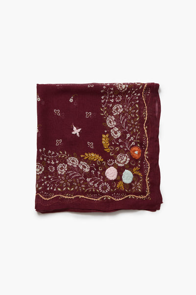 Embroidered Floral Bandana Cabernet