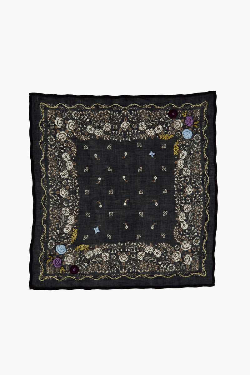 Embroidered Floral Bandana Jet Black