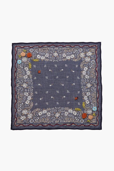 Embroidered Floral Bandana Mood Indigo
