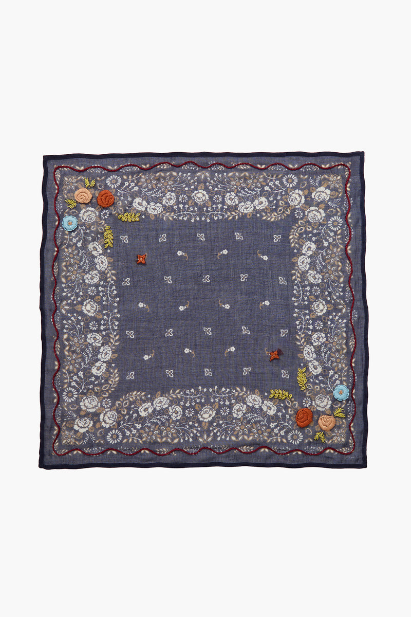 Embroidered Floral Bandana Mood Indigo