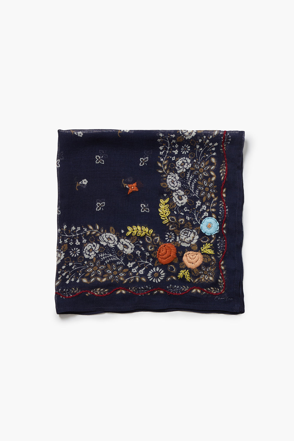 Embroidered Floral Bandana Mood Indigo