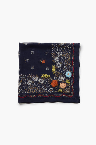 Embroidered Floral Bandana Mood Indigo