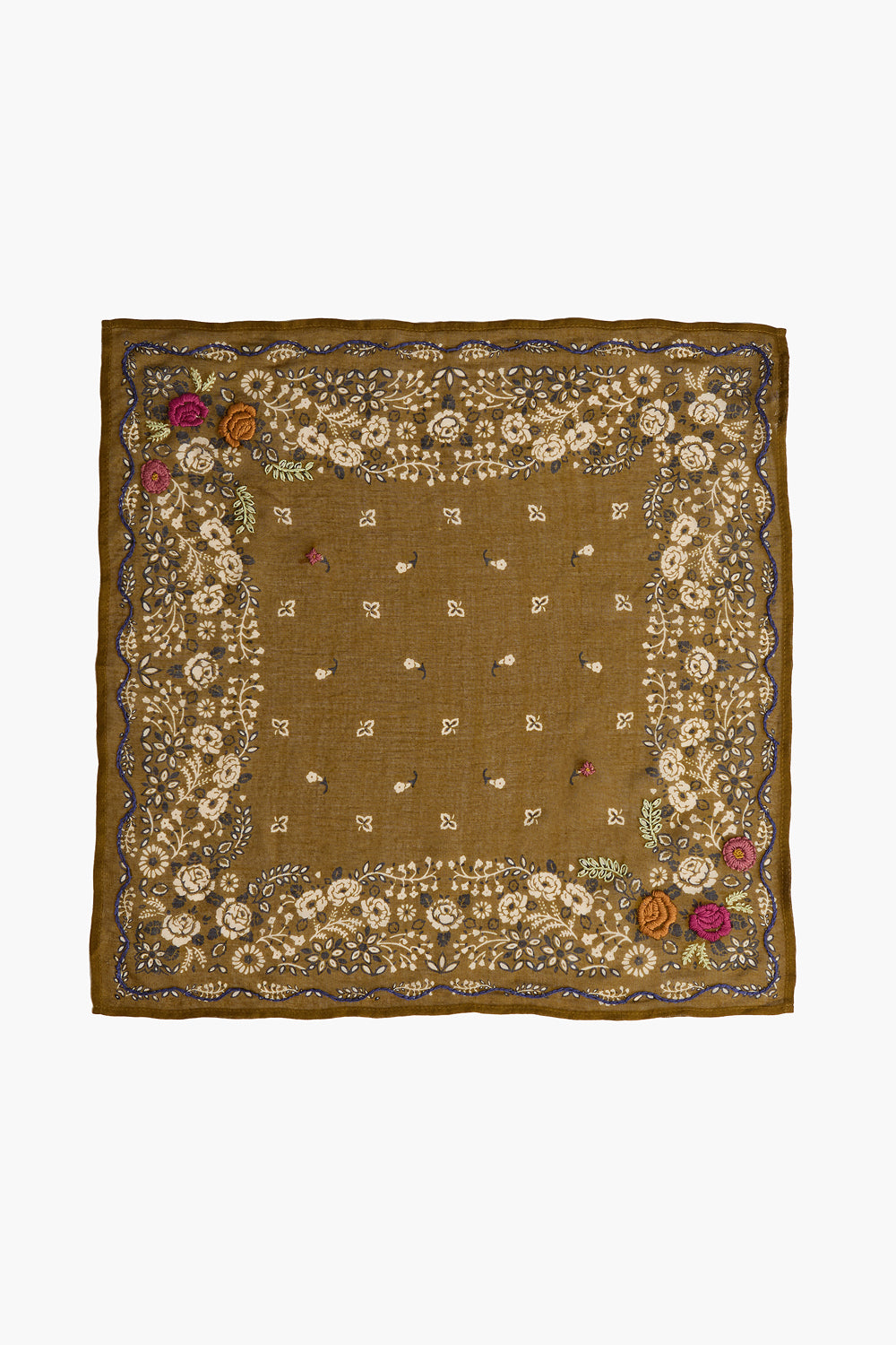 Embroidered Floral Bandana Olive