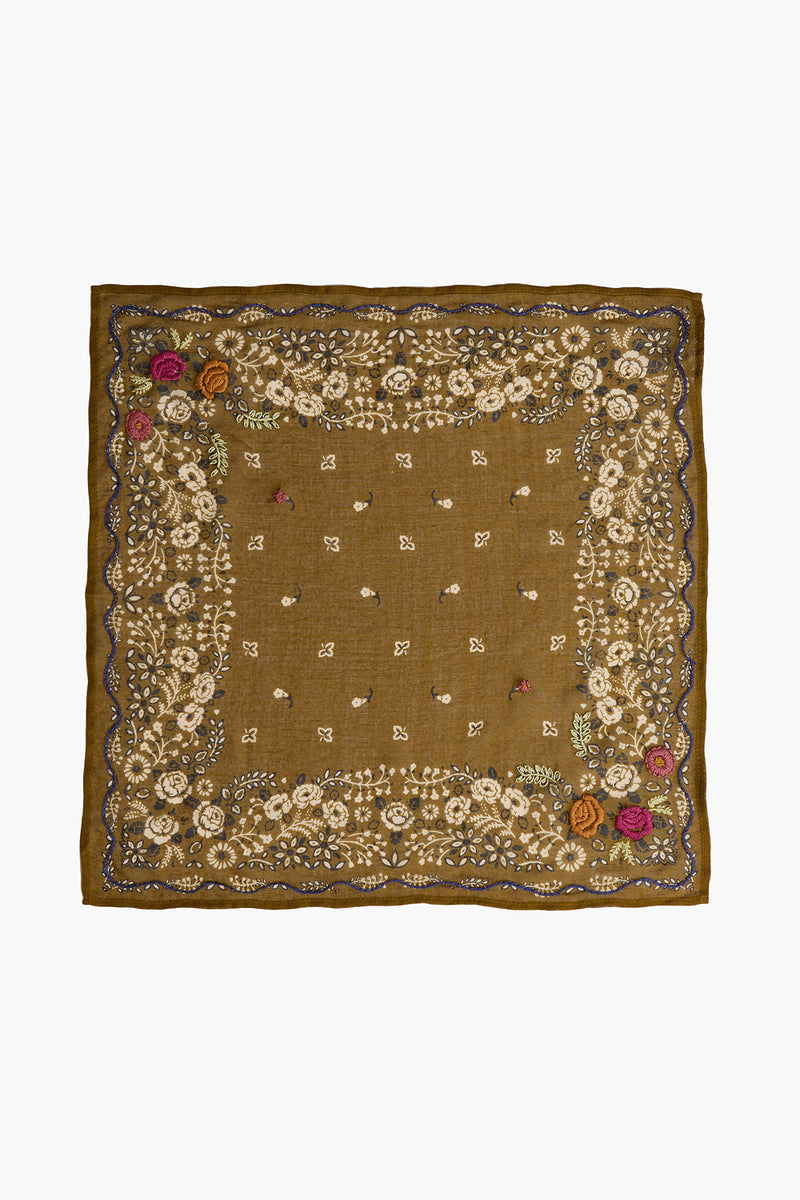 Embroidered Floral Bandana Olive