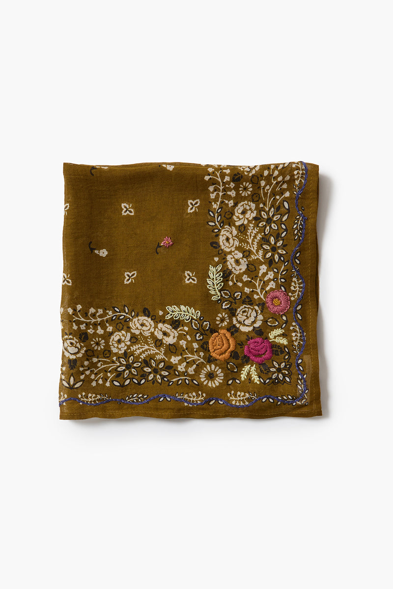 Embroidered Floral Bandana Olive