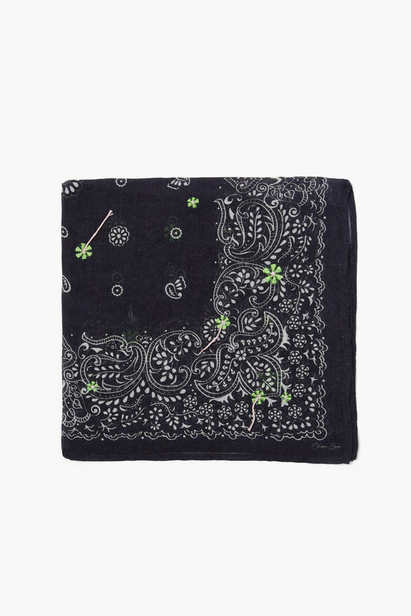 Embroidered Paisley Floral Bandana Black