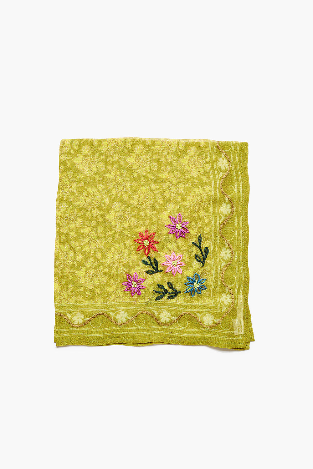 Embroidered Floral Bandana Mustard