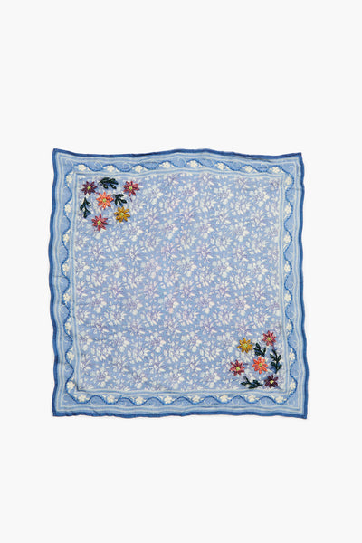 Embroidered Floral Bandana Porcelain Blue