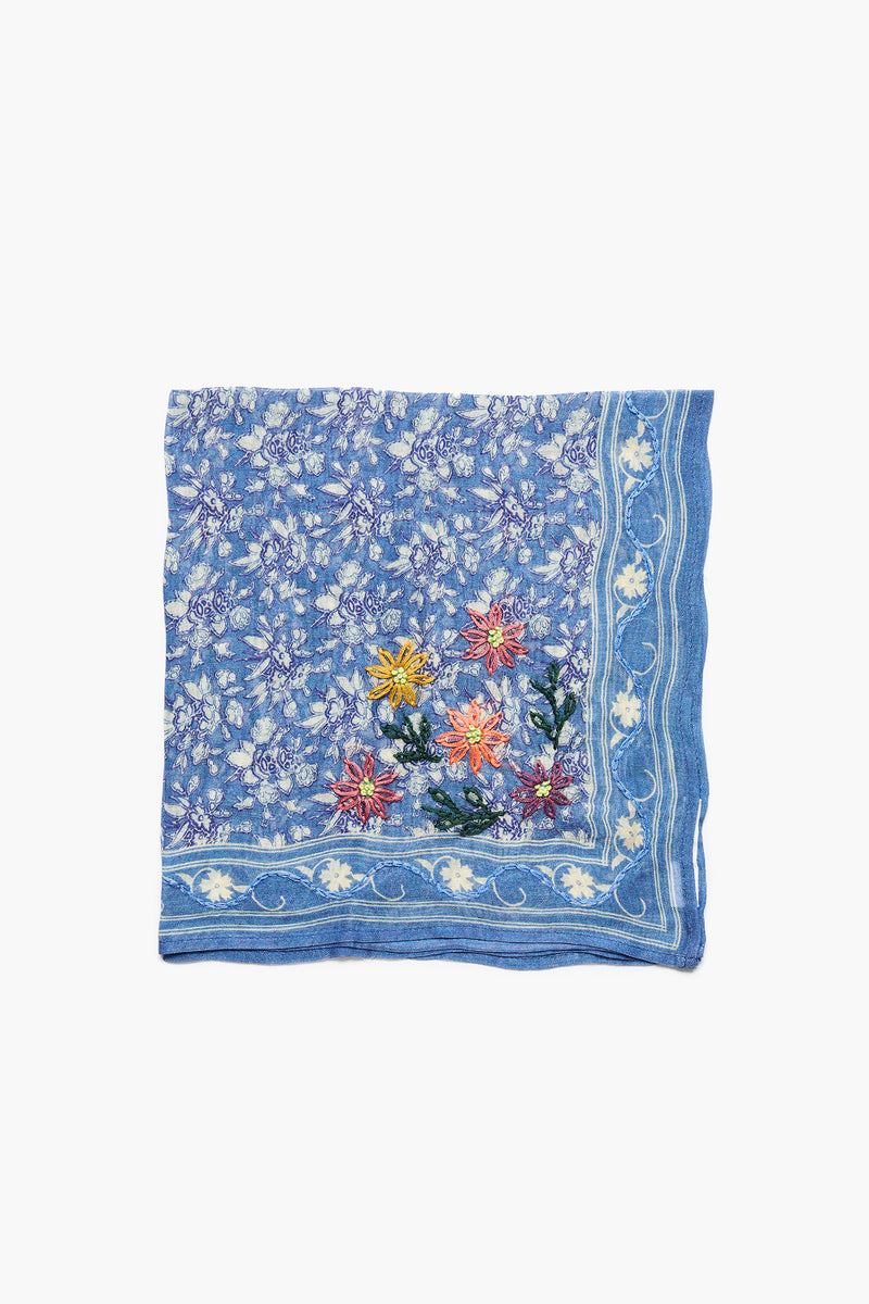 Embroidered Floral Bandana Porcelain Blue