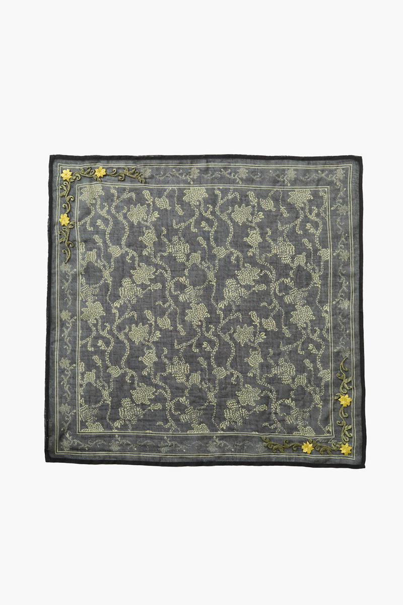 Embroidered Kantha Floral Bandana Black
