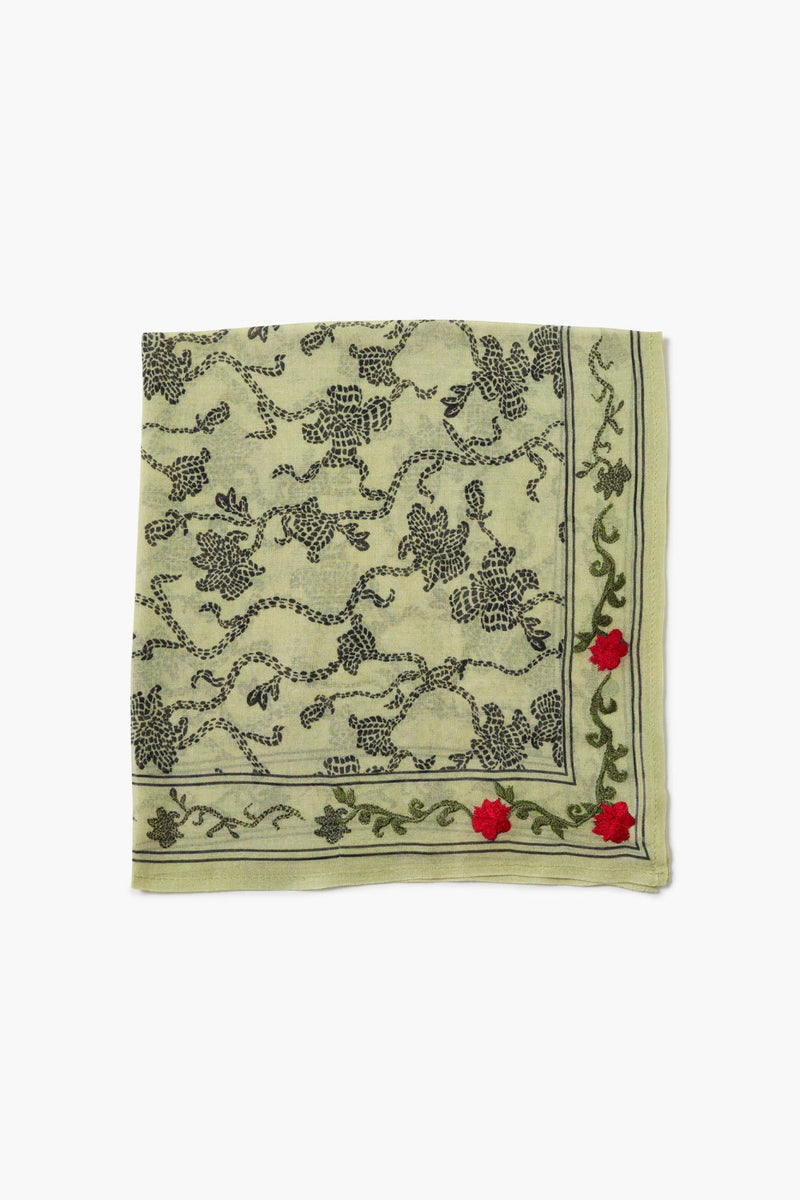 Embroidered Kantha Floral Bandana Fog Green