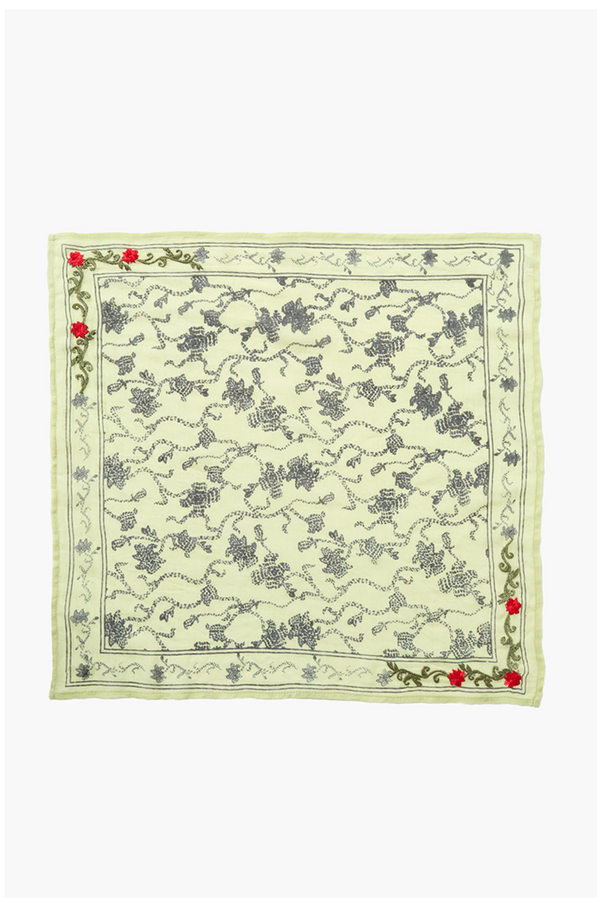 Embroidered Kantha Floral Bandana Fog Green