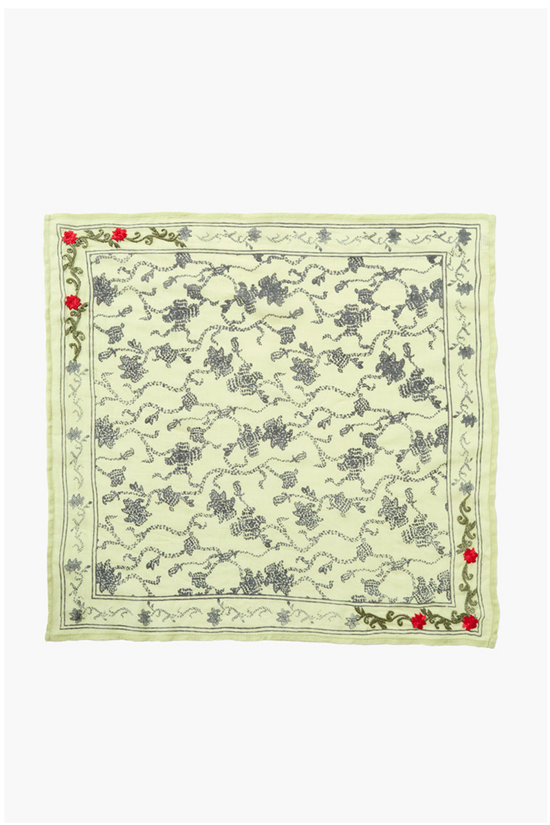 Embroidered Kantha Floral Bandana Fog Green
