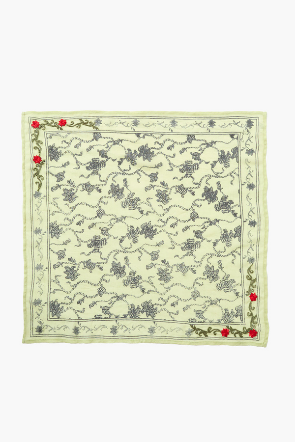 Embroidered Kantha Floral Bandana Fog Green