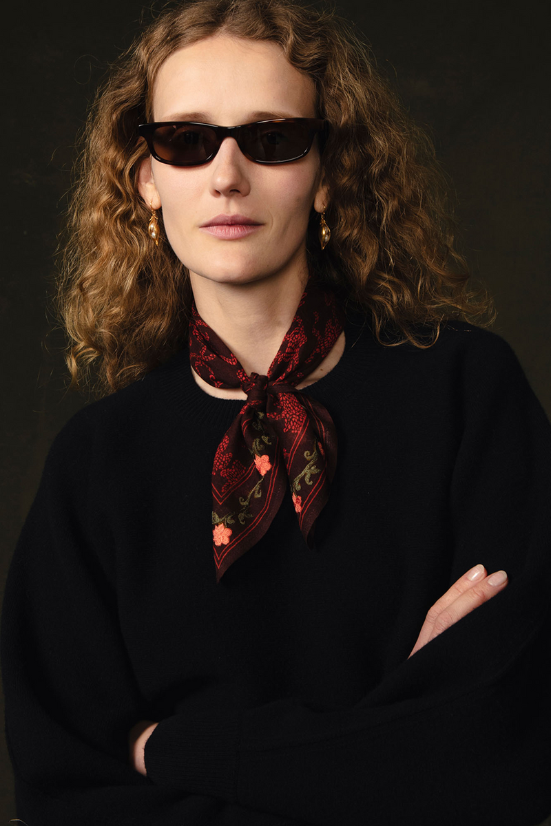 Embroidered Kantha Floral Bandana Wine