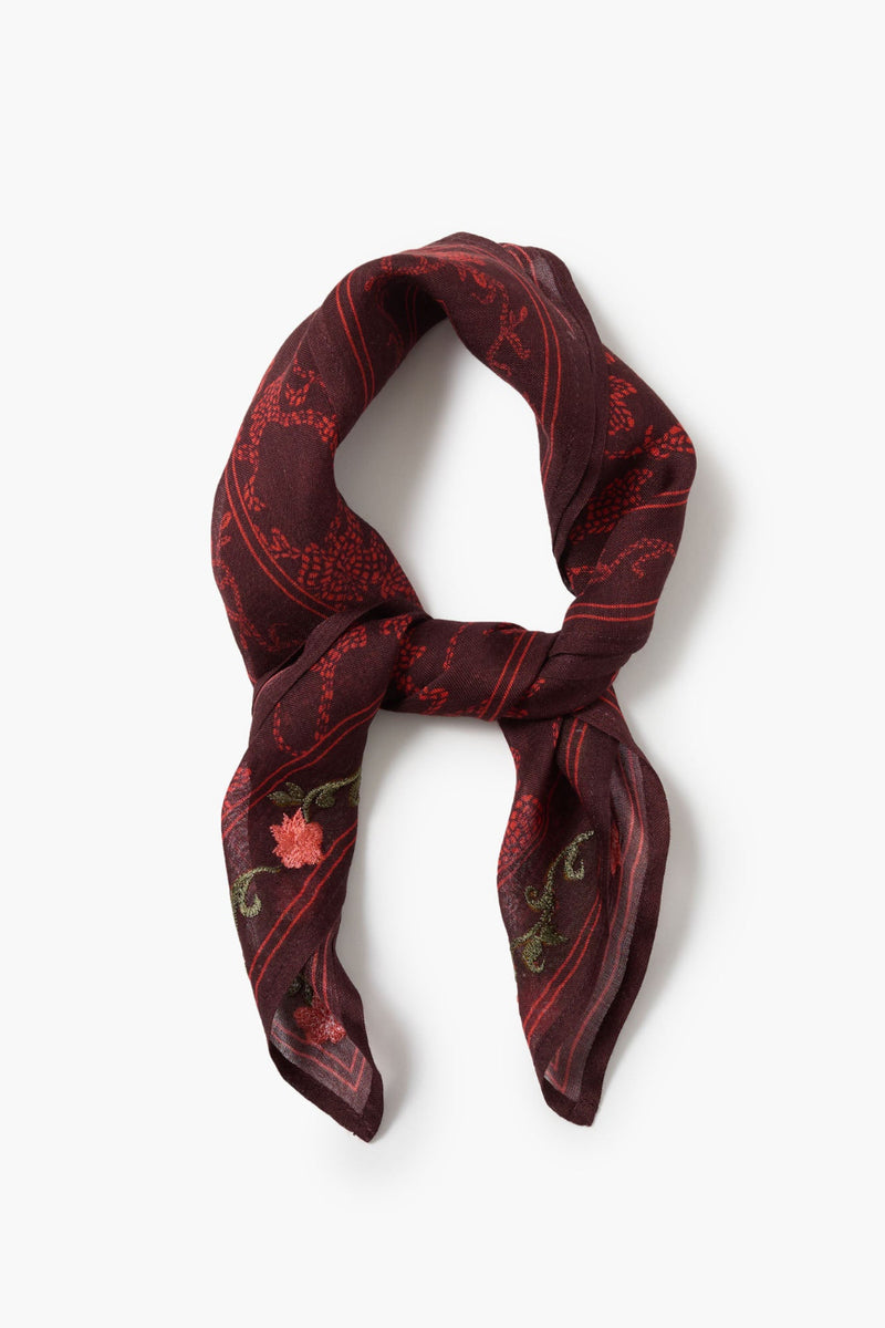 Embroidered Kantha Floral Bandana Wine