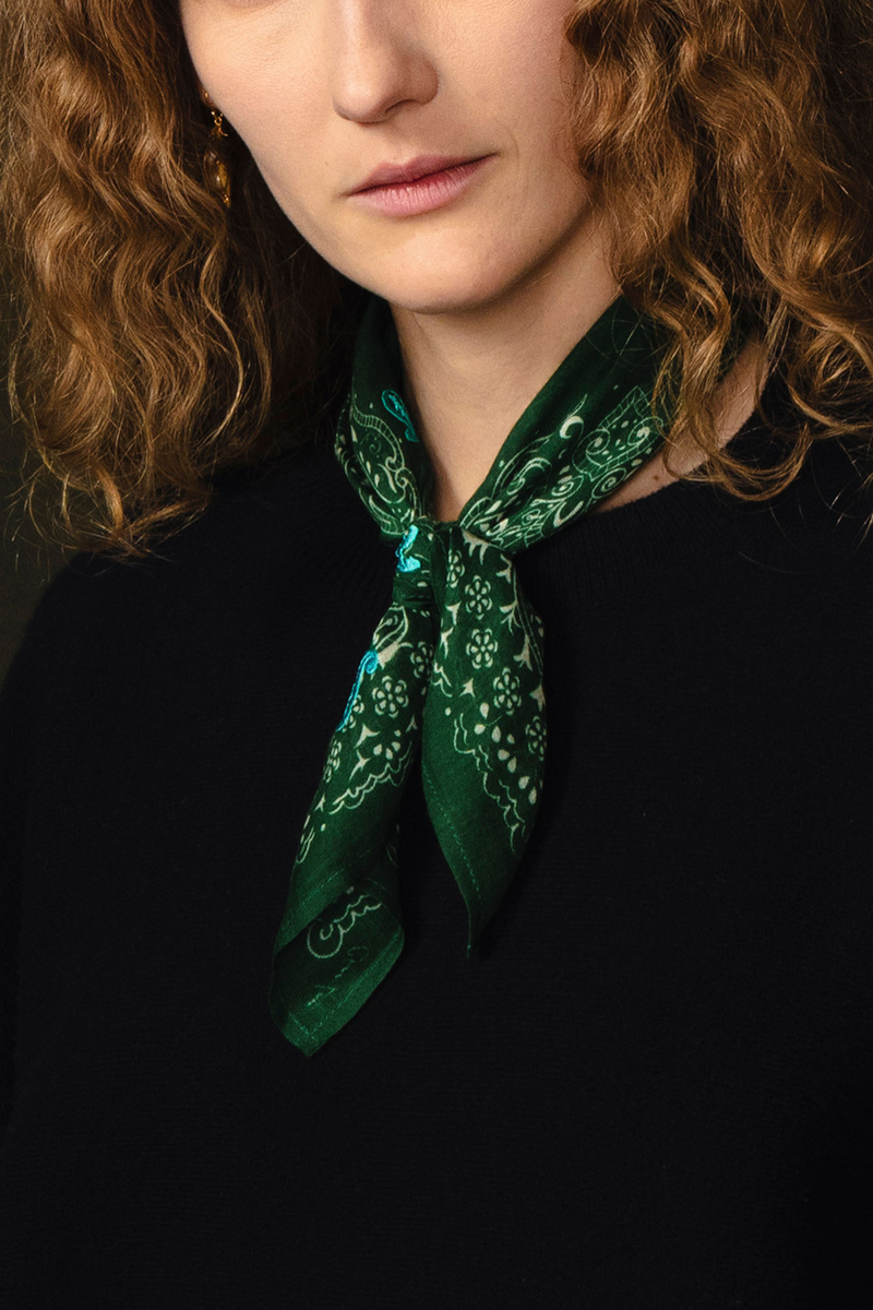 Embroidered Paisley Bandana Eden Green