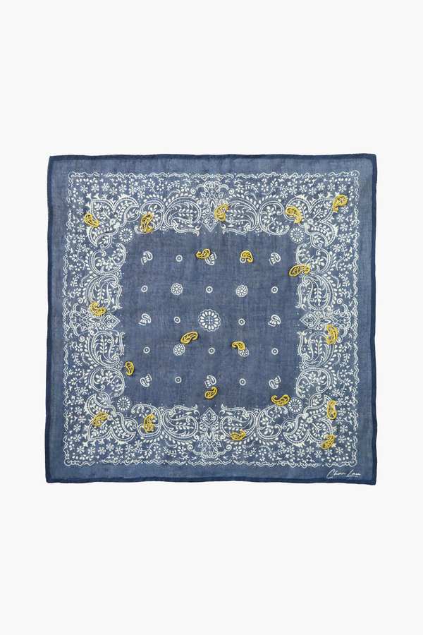 Embroidered Paisley Bandana Majolica Blue