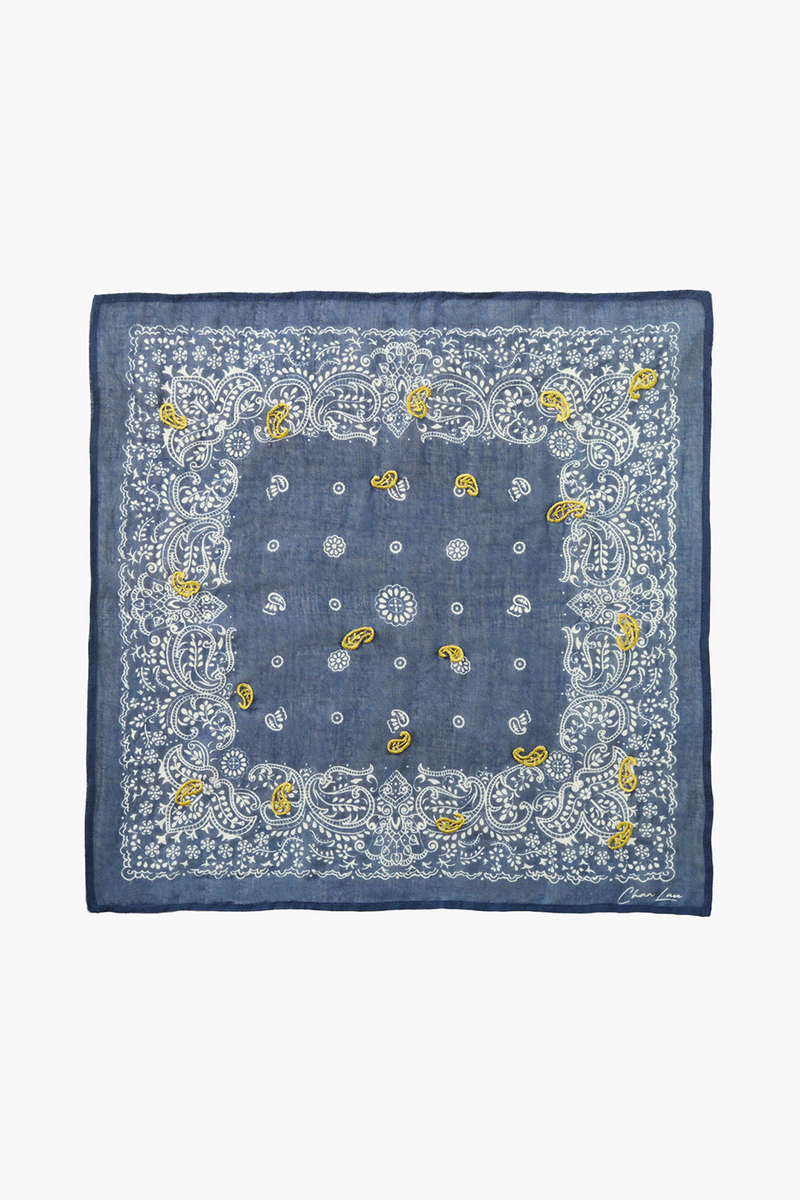 Embroidered Paisley Bandana Majolica Blue