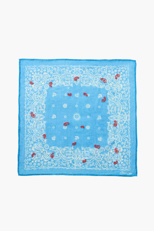 Embroidered Paisley Bandana Mediterranean Blue