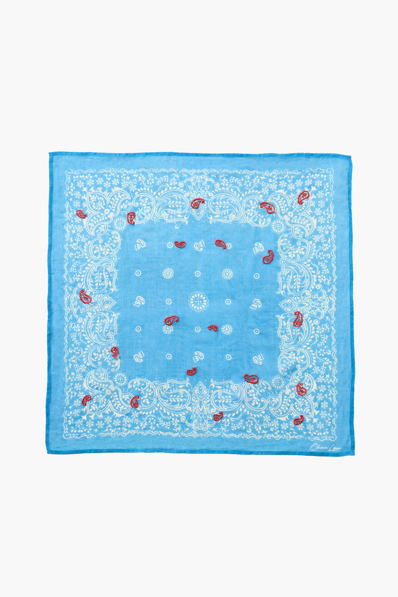 Embroidered Paisley Bandana Mediterranean Blue
